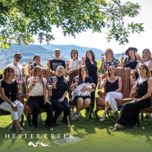 The women of Hester Creek sitting under an oak tree